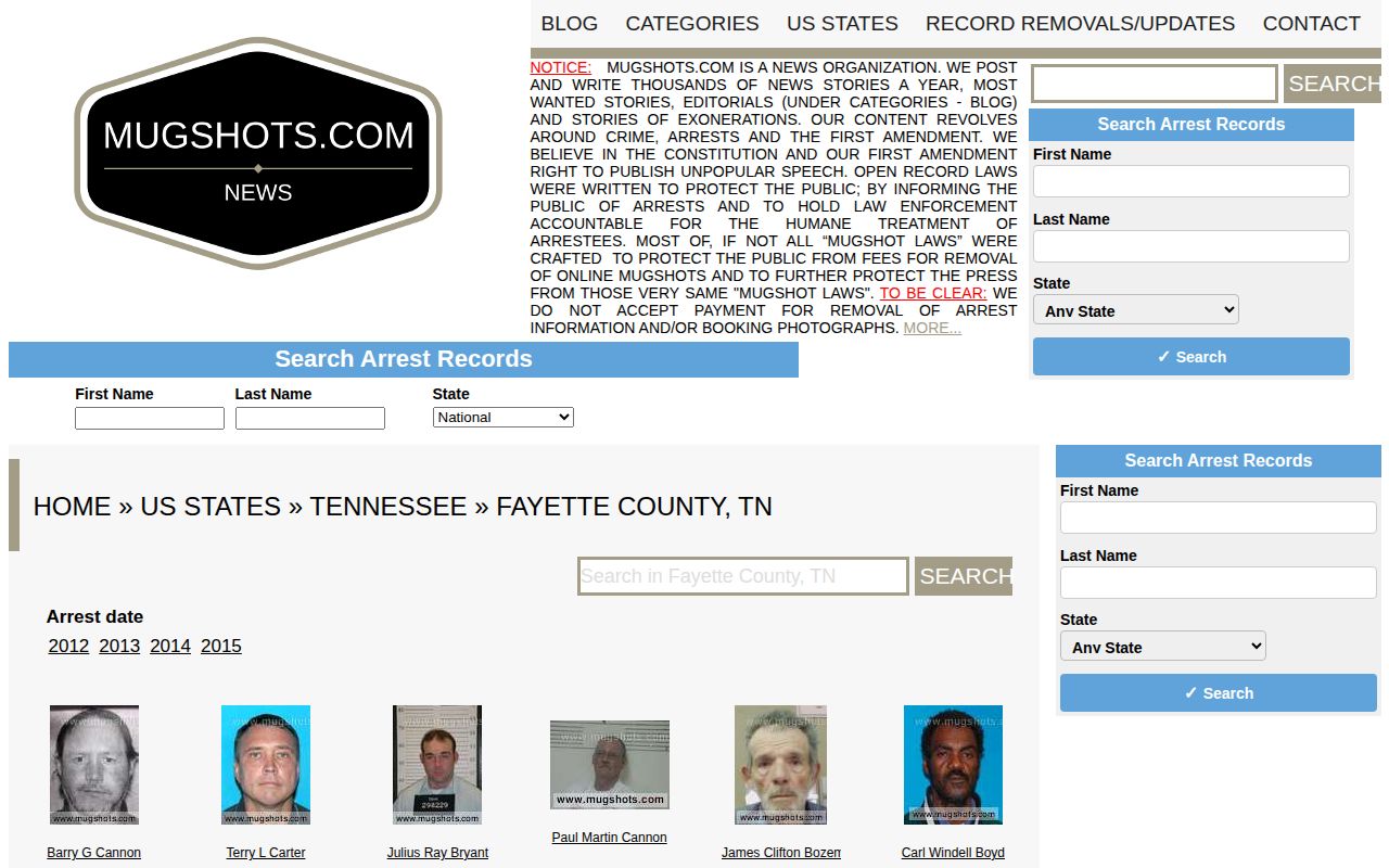 Unofficial historical Fayette County arrest index